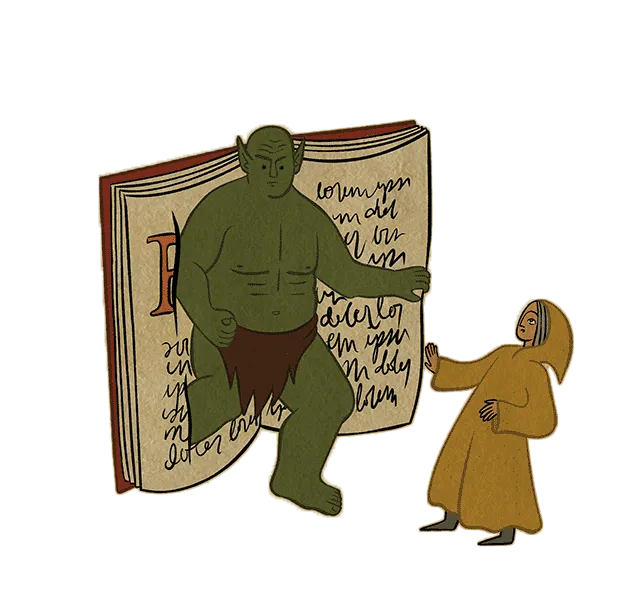 Book and monster illustrations